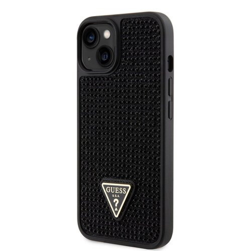 Puzdro Guess Rhinestones Triangle Metal Logo iPhone 14 - čierne