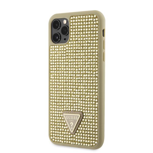 Guess Rhinestones Triangle Metal Logo Kryt pro iPhone 11 Pro Max Gold