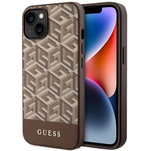 Guess case for iPhone 14 Plus 6,7" GUHMP14MHGCFSEW brown harcase Magsafe Gcube PU Stripes