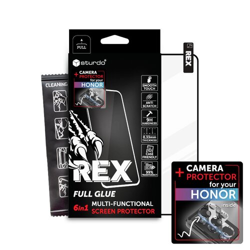E-shop Ochranné sklo celotvárové + Ochranné sklo na kameru Honor 90, Sturdo Rex, čierne