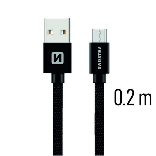 E-shop Dátový kábel Swissten MicroUSB Fast Charge 3A 0,2m Čierny opletený