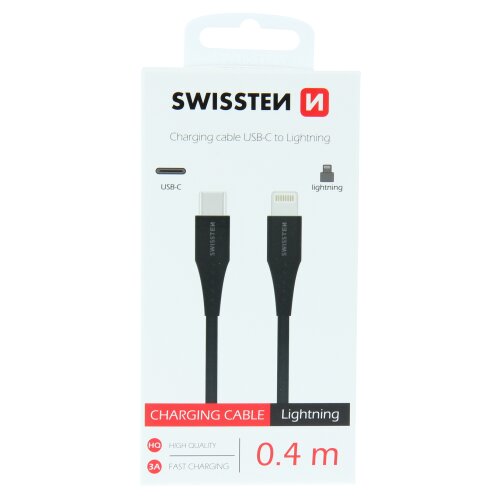 E-shop Dátový kábel Swissten USB-C/Lightning Fast Charge 3A 0,4m Čierny