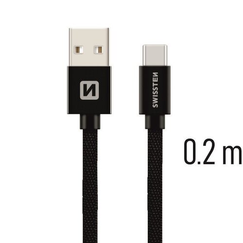 E-shop Dátový kábel Swissten USB-C Fast Charge 3A 0,2m Čierny opletený