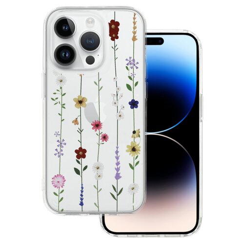 E-shop Puzdro Tel Protect iPhone 13, Lúčne kvety - transparentné