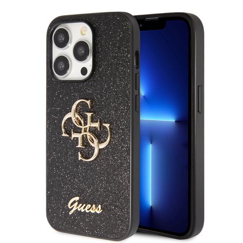 Guess PU Fixed Glitter 4G Metal Logo Zadní Kryt pro iPhone 15 Pro Max Black