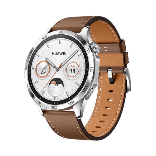 E-shop Huawei Watch GT 4 46mm, Strieborná s hedným koženým remienkom
