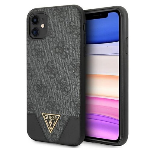 E-shop Guess case for iPhone 11 GUHCN61PU4GHBK gray hard case 4G Triangle Collection