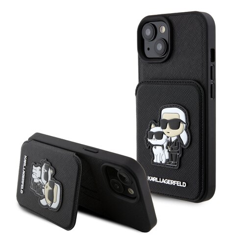E-shop Karl Lagerfeld PU Saffiano Card Slot Stand Karl and Choupette Zadní Kryt pro iPhone 15 Black