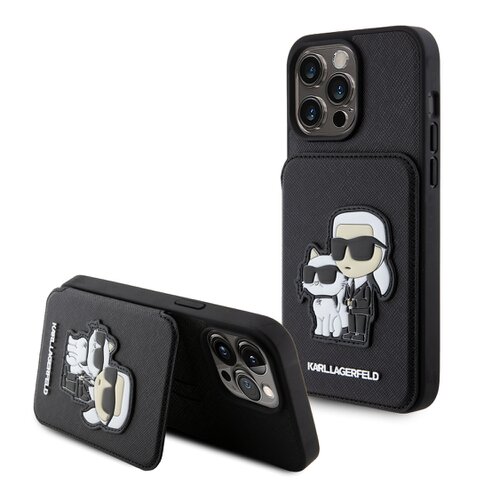 E-shop Karl Lagerfeld PU Saffiano Card Slot Stand Karl and Choupette Zadní Kryt pro iPhone 15 Pro Max Black