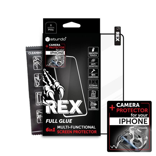 E-shop Ochranné sklo celotvárové + Ochranné sklo na kameru iPhone 15 Pro Max, Sturdo Rex, čierne