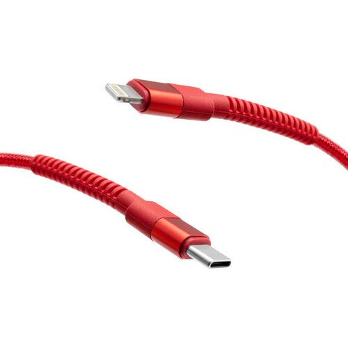 mobilNET pletený kábel TypeC na Lightning 20W 2M 3A, červený