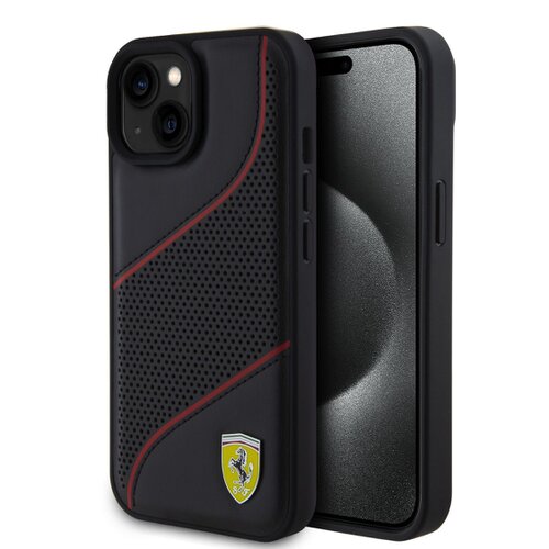 E-shop Ferrari PU Leather Perforated Slanted Line Zadní Kryt pro iPhone 15 Black