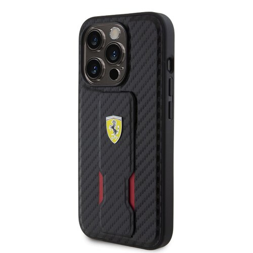 E-shop Ferrari Carbon Grip Stand Zadní Kryt pro iPhone 15 Pro Black