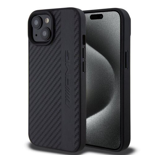 AMG PC/TPU Carbon Effect and Leather Stripe Magsafe Zadní Kryt pro iPhone 15 Black
