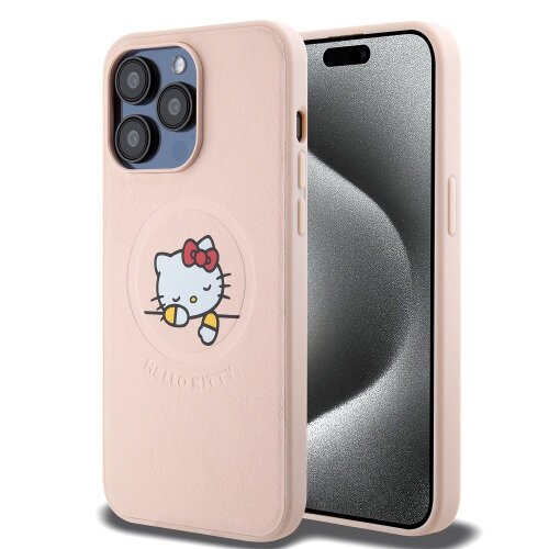 E-shop Hello Kitty PU Kitty Asleep Logo MagSafe Zadní Kryt pro iPhone 15 Pro Max Pink