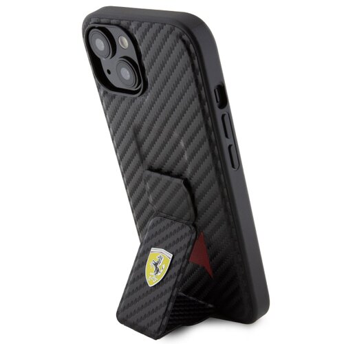 E-shop Ferrari Carbon Grip Stand Zadní Kryt pro iPhone 15 Black