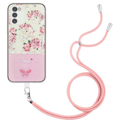 Puzdro Smile TPU Samsung Galaxy A14 4G/5G, kvety, so šnúrkou na krk - ružové
