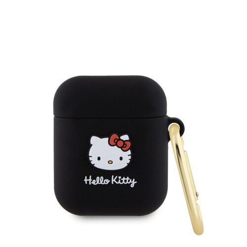 E-shop Hello Kitty Liquid Silicone 3D Kitty Head Logo Pouzdro pro AirPods 1/2 Black