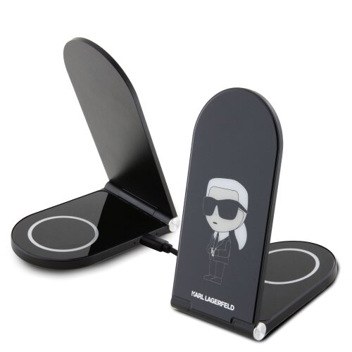 E-shop Karl Lagerfeld Aluminium Stolní Bezdrátová Magnetická Nabíječka 2v1 Ikonic NFT Black