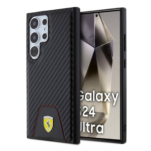 E-shop Ferrari PU Leather Bottom Carbon Zadní Kryt pro Samsung Galaxy S24 Ultra Black