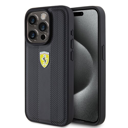 E-shop Ferrari PU Leather Hot Stamp Groove Pattern Zadní Kryt pro iPhone 15 Pro Black