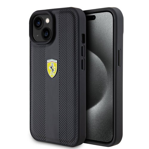 E-shop Ferrari PU Leather Hot Stamp Groove Pattern Zadní Kryt pro iPhone 15 Black
