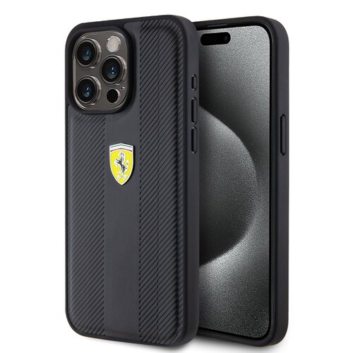 E-shop Ferrari PU Leather Hot Stamp Groove Pattern Zadní Kryt pro iPhone 15 Pro Max Black