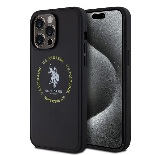 E-shop U.S. Polo PU Leather Printed Round Double Horse MagSafe Zadní Kryt pro iPhone 15 Pro Max Black