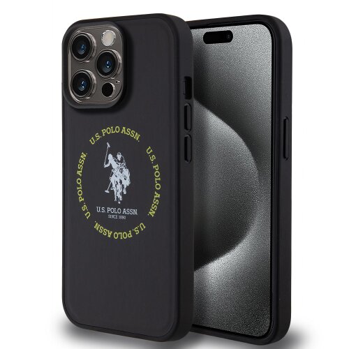 E-shop U.S. Polo PU Leather Printed Round Double Horse MagSafe Zadní Kryt pro iPhone 15 Pro Black