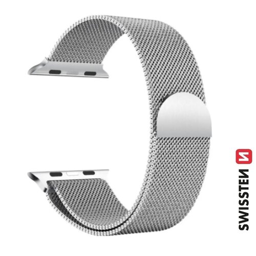 Remienok Swissten pre Apple Watch 42/44mm, milánsky ťah - strieborný