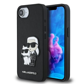 Karl Lagerfeld PU Saffiano Karl and Choupette Zadní Kryt pro iPhone 16e Black