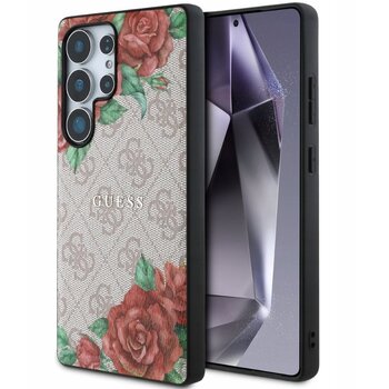 Guess PU Leather 4G Flowers Print Metal Classic Logo MagSafe Zadní Kryt pro Samsung Galaxy S25 Ultra Pink